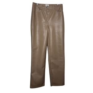 Wilfred Aritzia Faux Leather Pants Taupe Beige Straight Leg High Rise Size S